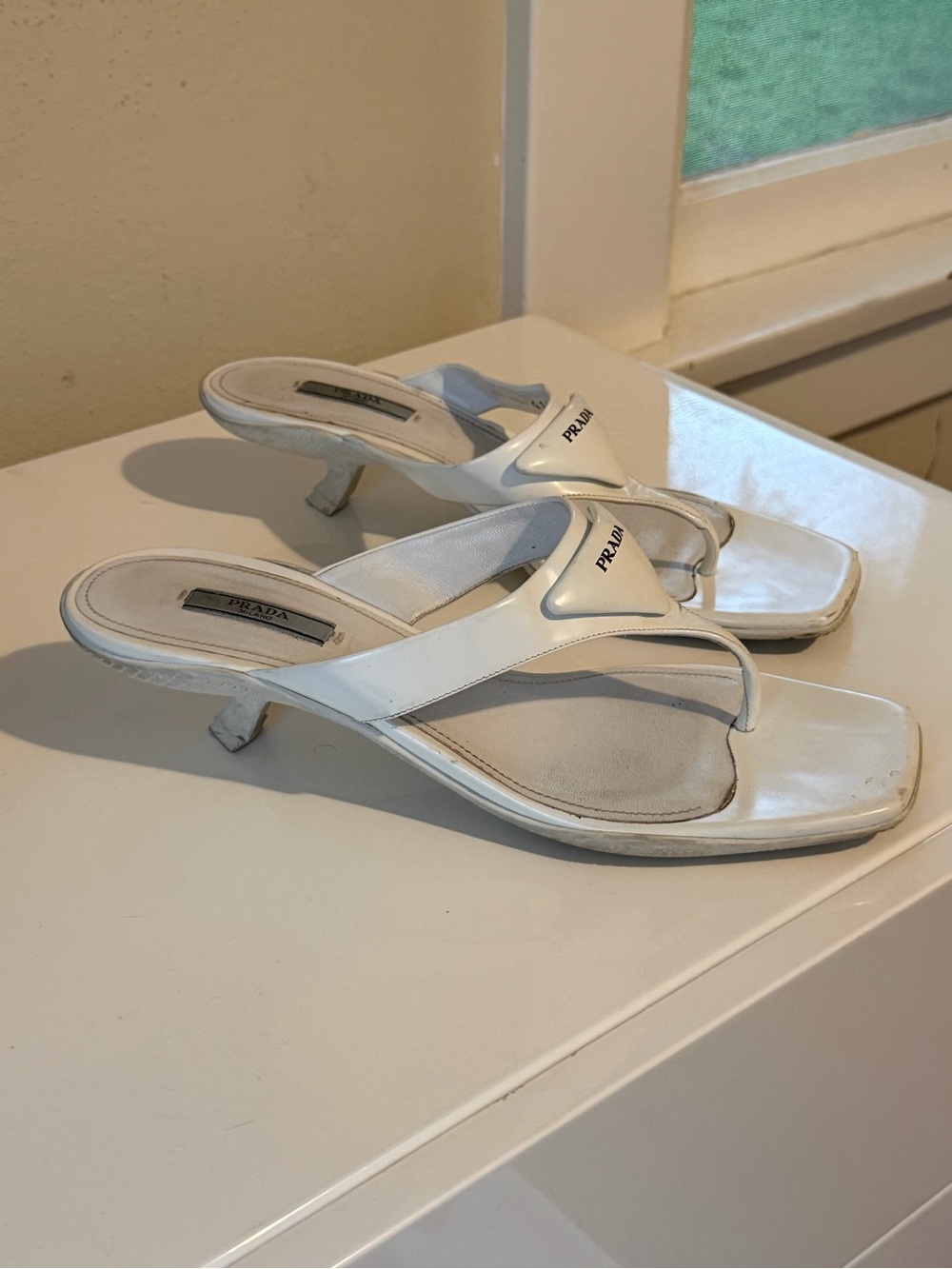 Prada White Thong Sandal Heels - Women's Designer Flip Mules - Picture 5 of 6